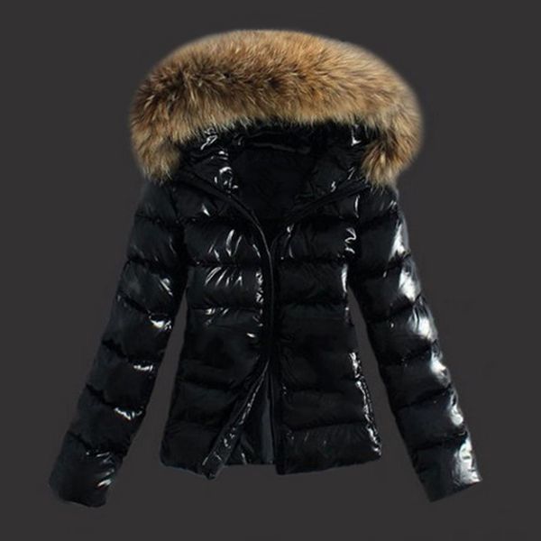 

women's fur & faux fashion plus size women down jacket parka winter warm black fluffy leather collar hooded coat 3xl slim short outerwe