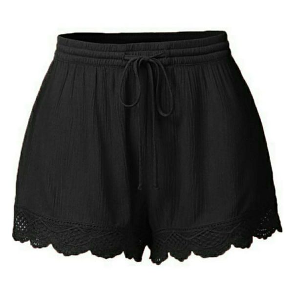 

women's shorts summer plus size high waist lace up shorts female solid lace patchwork beach sports short feminino dropshipping c, White;black