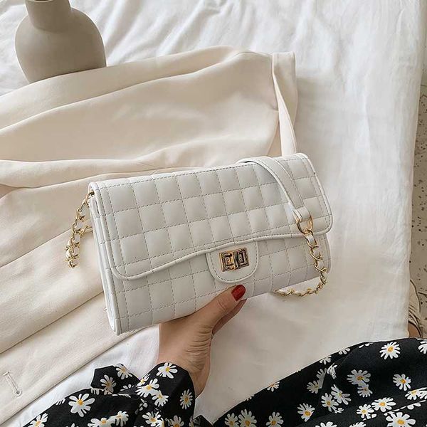 

new fashion chain simple small solid color pu leather crossbody bags for women lattice shoulder hand bag travel cute handbags