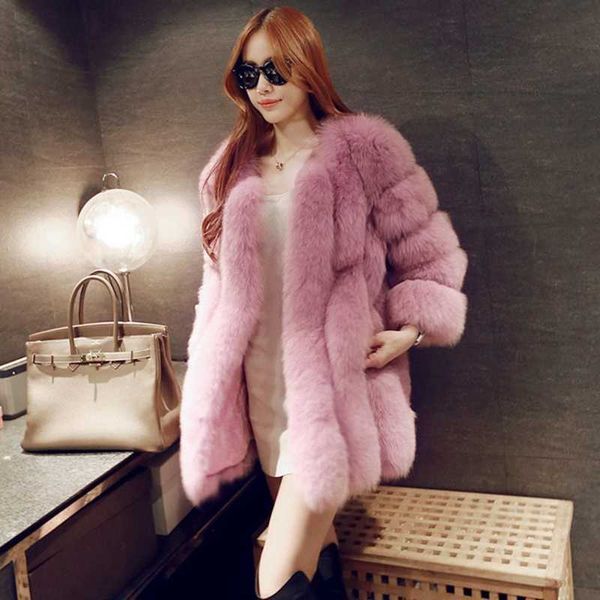

pure color whole skin fur imitation fur jacket slim and thin one loose casual high-end temperament women's imitation, Black