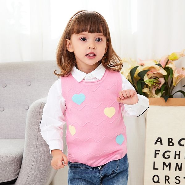 

boysand girls sweet cartoon all-match knitted wool vest wool vest new autumn and winter 2020, Blue