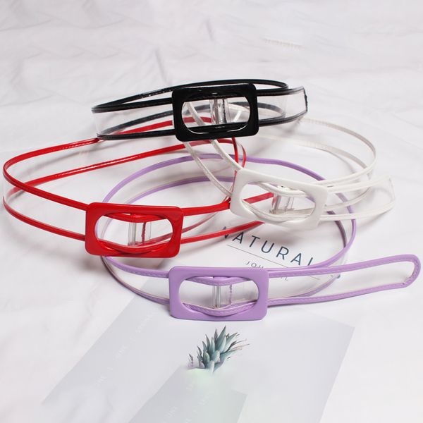 

ewq] new fashion 2020 spring autumn side buckle concave shape color all-match transparent pvc belts women qd039, Black;brown
