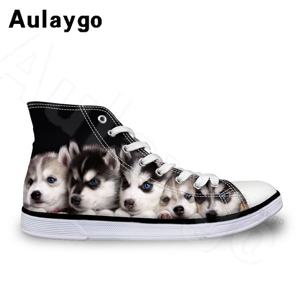 

aulaygo girl shoes for kids boys 3d pug animal dog design 2020 high lace-up casual shoes sneakers walking canvas footwear, Black