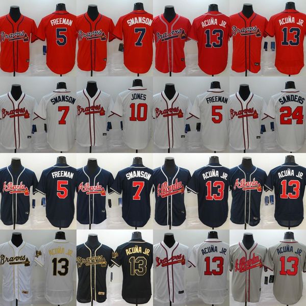 

atlanta 2020 braves 13 ronald acuna jr jersey 5 freddie an 7 dansby swanson 24 deion sanders men women kids jersey, Blue;black