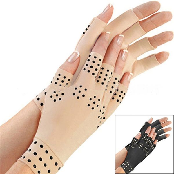 

wrist support half finger magnetic anti arthritis rheumatoid health compression therapy gloves men women for safe, Black;red