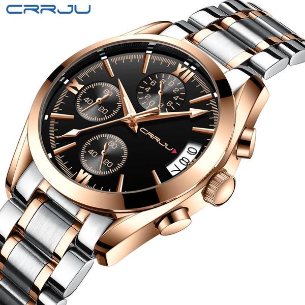 

crrju creative design chronograph sport mens watches fashion brand waterproof quartz watch clock relogio masculino, Slivery;brown