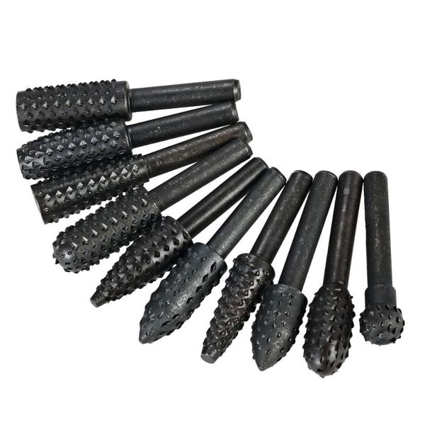 

new 10pcs rotary files rasp set woodworking engraving grinding dremal drill bits 6mm shank carbon steel milling cutter power
