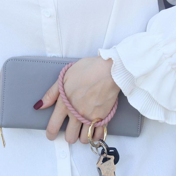 

sell soft twist silicone wristlet keychain for women girls trendy car key chain bag charms pendant accessories wholesale, Silver