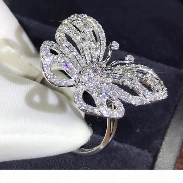 

k new arrival stunning luxury jewelry shinning 925 sterling silver pave white sapphire cz diamond promise rings wedding butterfly band, Slivery;golden