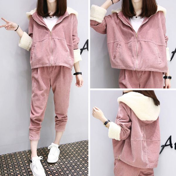 

maternity sport suits new autumn/winter long sleeves and long pants pregnant women plus velvet thickening two piece tide, White