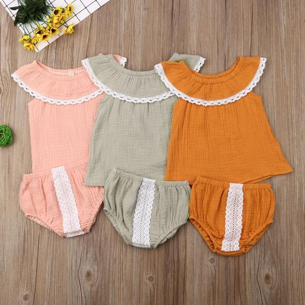 

2pcs / комплект новорожденный девочки одежда set off shoulder футболки + костюмы кружева шорты блумер эпикировка summer baby girl, White
