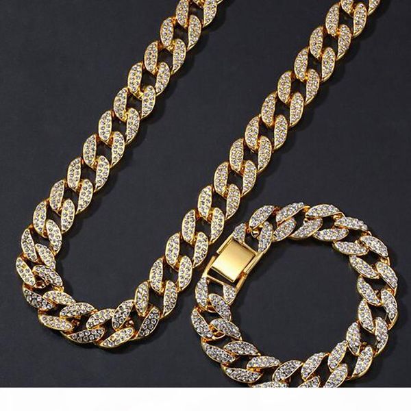 

iced out cuban chain set 15mm cuban bracelet and chain combo hip hop jewelry whosales trendy rapper singer fashion hip hop, Silver