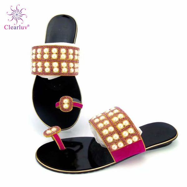 

fuchsia color women african wedding shoes elegant italian women shoes with stone low heels for parties, Black