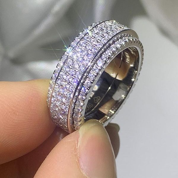 

2020 selling luxury jewelry 925 sterling silver white z cz diamond gemstones promise women wedding rotatable ring for lovers gift, Slivery;golden