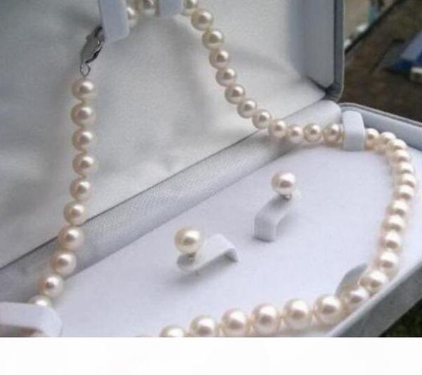 

7-8mm south sea natural white pearl necklace earrings set 18inch 925 silver clasp
