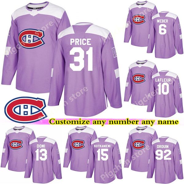 

montreal canadiens purple fights cancer jerseys 13 max domi 31 carey price gallagher weber custom any name any number hockey jersey, Black;red