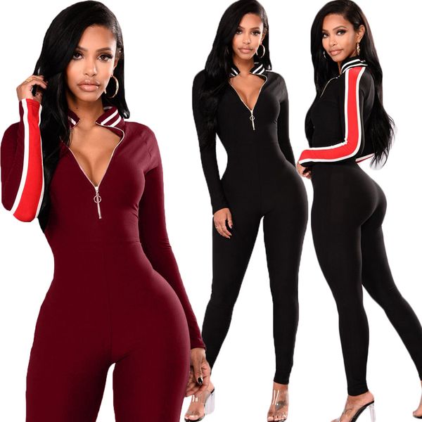 

2020 new clothing china wholesale european and american women's jumpsuits & rompers new slim-fit striped jumpsuit, Black;white