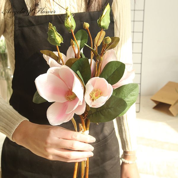 

artificial flower bouquet silk magnolia hand flower decor wedding home l christmas office table bride bouquet wall