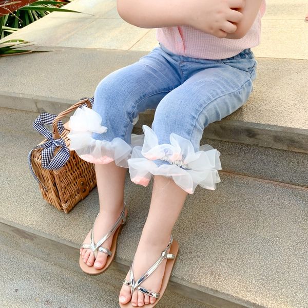 

ctlfw korean jeans 9-point 9-fen ku 9 fen ku children's pants 2020 new girl's 9-point pants korean style baby girl's elastic, Blue