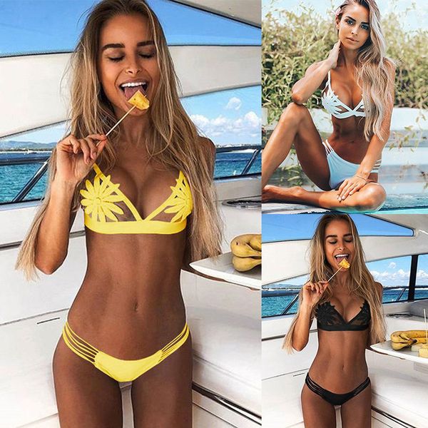 

bikini set swimwear women white mesh embroidered flower transparent polyester micro bathing suit swimsuit thong brazil biquini 2020, White;black