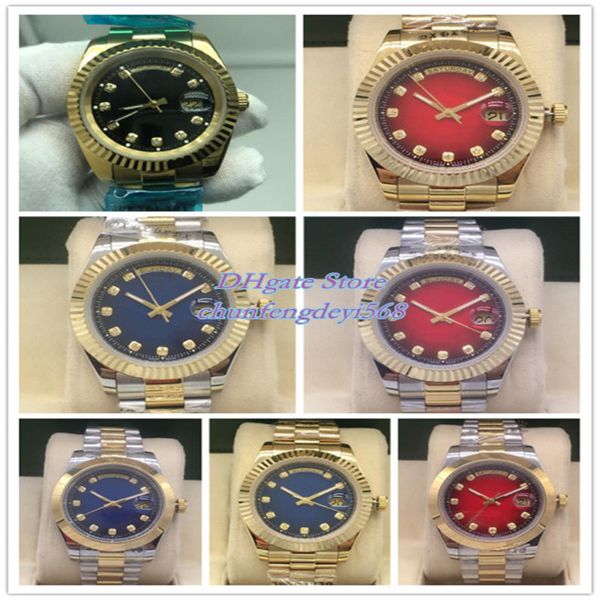 

7 colors elling 41mm red blue dial asia 2813 movement mechanical automatic gold silver steel band men's luxury watches, Slivery;brown