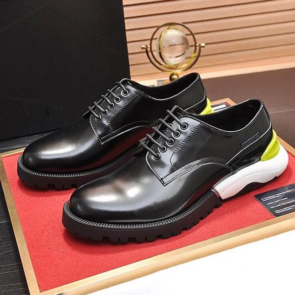 

breathable derby shoes fashion mens shoes footwears dress wedding formal flats round toe lacing design shoes zapatos de hombre, Black