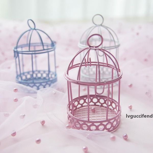 

30pcs white pink blue bird cage candy box wedding gift favors iron wedding decoration candy holder birdcage boxes 10*6cm