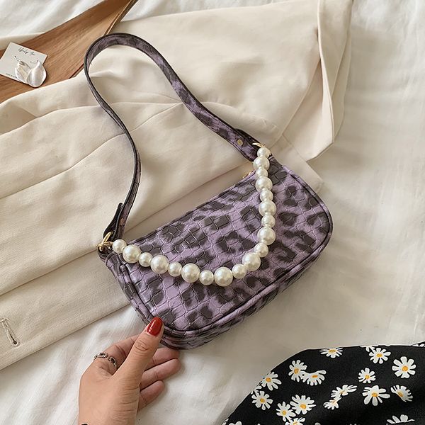 

stone pattern pu leather leopard armpit bag for women 2020 pearl design small handbags and purses lady travel fashion hand bag