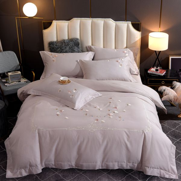 

bedding sets leaves embroidery bedlinen blue set king  size bed linen egyptian cotton duvet cover sheet pillowcases