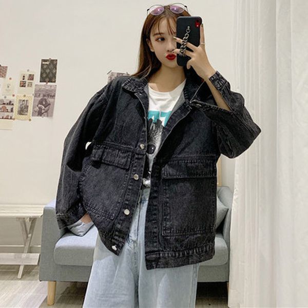 

autumn women's denim jacket outdoors camping hiking trekking sport climbing working riding loose casual tooling student's coat, Blue;black