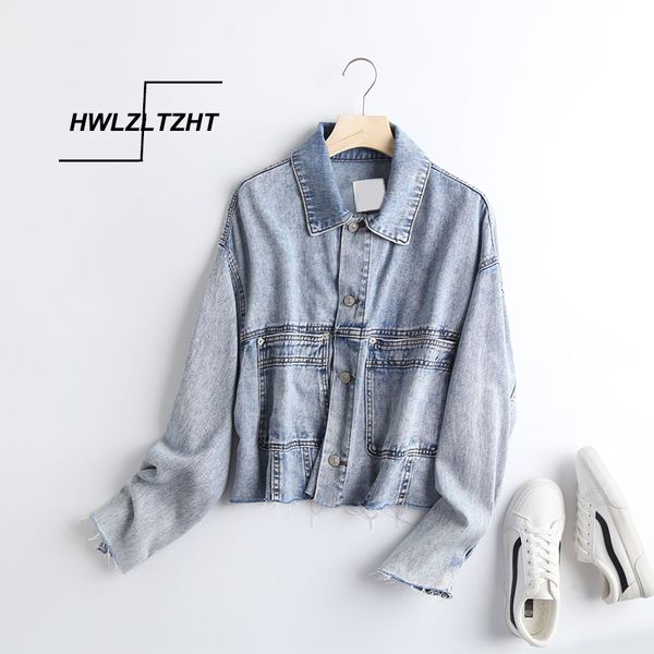 

hwlzltzht autumn jean jacket women loose lady denim jacket asymmetry women coats turn-down collar female outwear casual style, Black;brown