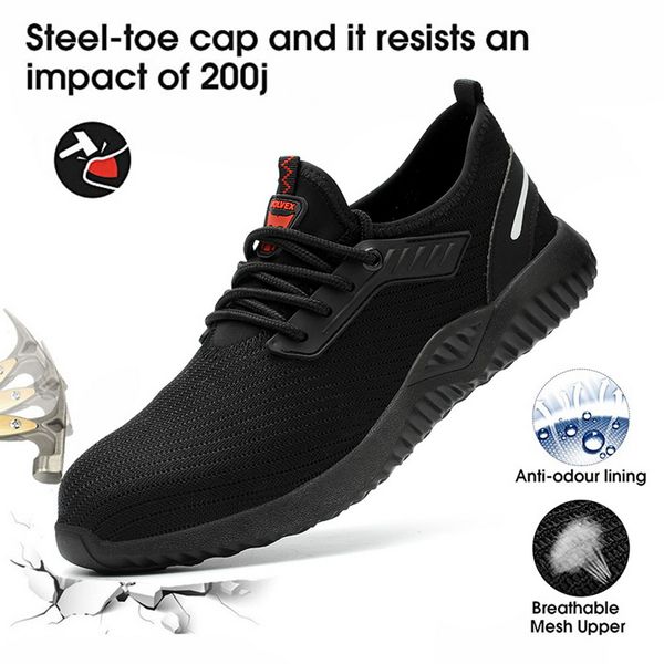 

work safety shoes men steel toe cap indestructible working boots anti-smashing men construction boots safety work sneakers 39-47, Black