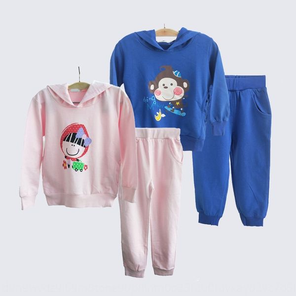 

children's autumn cotton boys' and girls' small fur pant suit crawler panty panty ring hooded sweater casual pants two-piece