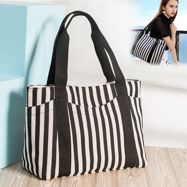 

женщины сумка на ремень eco полосатый сгущает холст сумки женской большой сумка дама корзина пляж сумка сумочка мешок