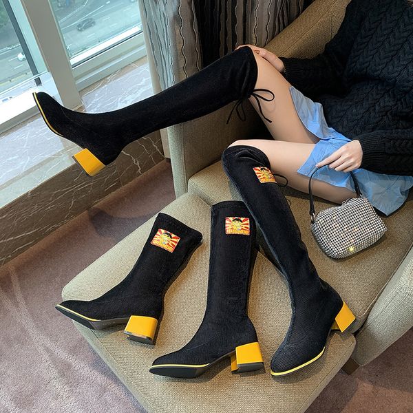 

зимние сапоги леди пинетки дамы марка женская обувь sexy бедра высокие каблуки высокие sexy круглый toe boots-женщины 2020 мода, Black