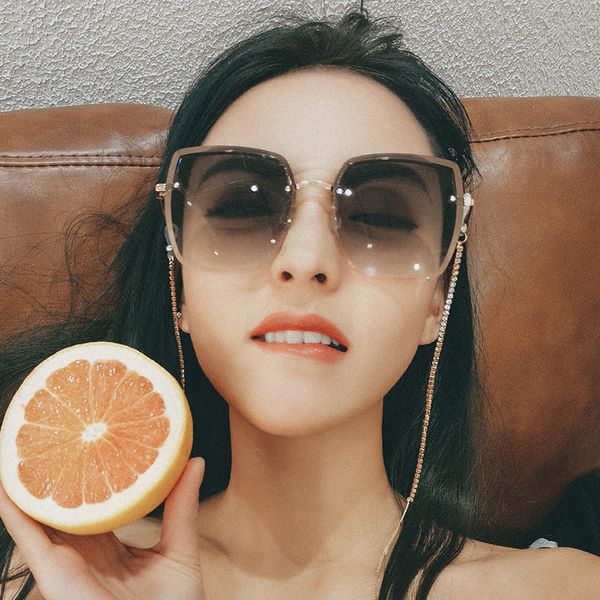 

trimming rimless sunglasses uv 2020 new wave of female korean round face big face was thin temperament female sunglasses, White;black