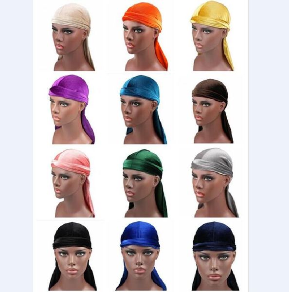 tampas piratas venda Hot Men mulher Velvet Durags Bandana Turban Hat Perucas Doo Durag motociclista Headwear Headband pirata Hat Acessórios de cabelo