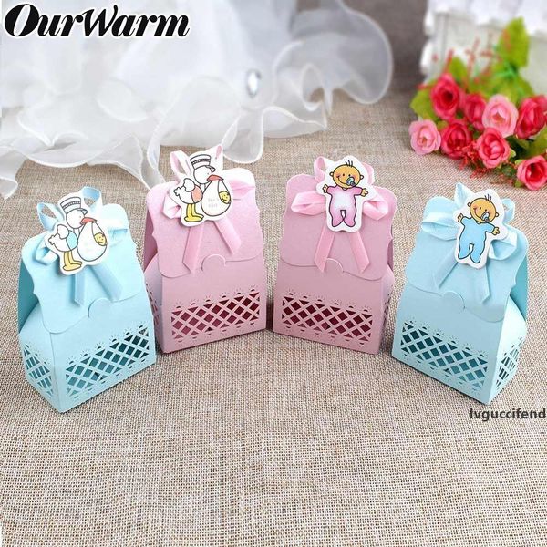 

ourwarm 12pcs baby shower candy boxes party decoration cute boy girl favor christening cardboard bags paper gift boxes