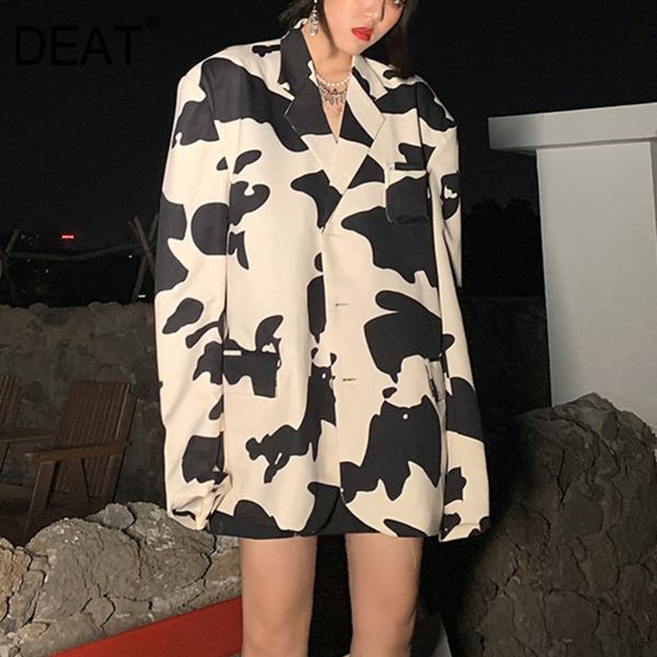 

deat] женщины printed hit color негабаритные blazer новый нагрудные длинным рукавом сыпучие fit jacket мода tide весна осень 2020 13f893, White;black