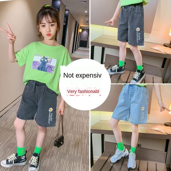 

mea67 girls shorts and jeans ' jeans pants 2020 new medium and large children's foreign style loose shorts children's korean, Blue