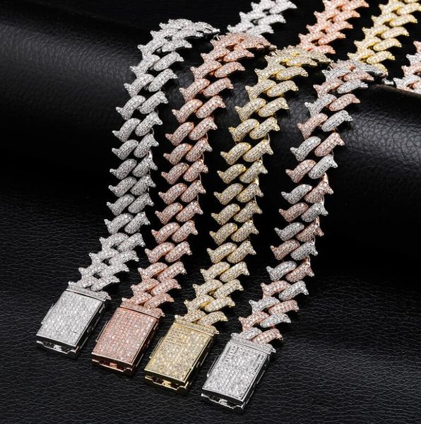 

14mm iced out chains mens designer jewelry link chain luxury bling rapper hip hop miami big box buckle cuba chain full of zircon necklace, Silver