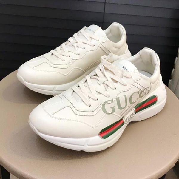 

2021 men 's rhyton leather sneaker drop ship men 's shoes vintage breathable footwears lace -up plus size sports men shoes scarp, Black