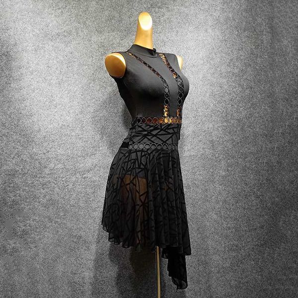 

stage wear women practice clothes latin dance dress lady black sleeveless backless rumba cha samba tango performance, Black;red