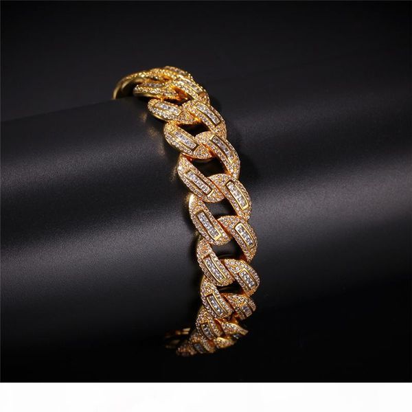

15mm 20cm high end men bracelet iced out cz bling cuban chain bracelet for men's hip hop jewelry gifts, Black