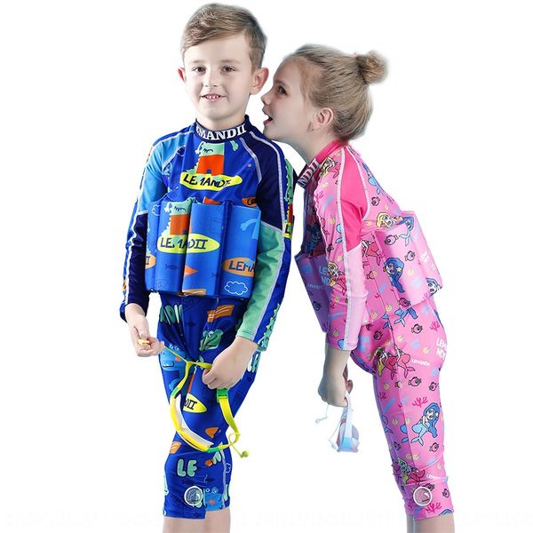 

2020 swimming new children's one-piece swim girl's cute boy's swimsuit sun-proof buoyancy swimming suit straight, Black