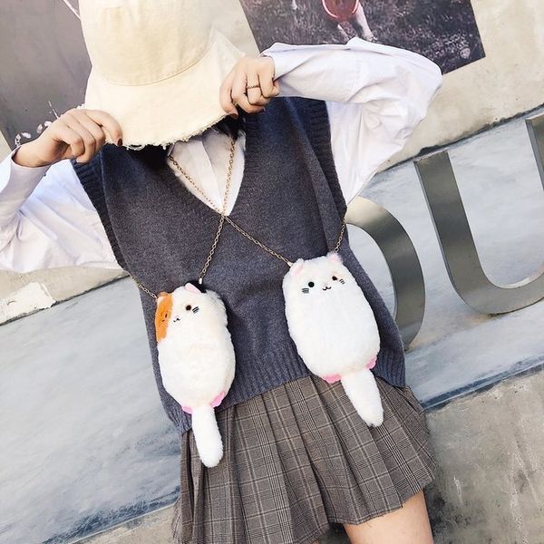 

autumn and lady winter new womens cute cartoon plush bag cat messenger bag funny personality childrens cat shoulder bag