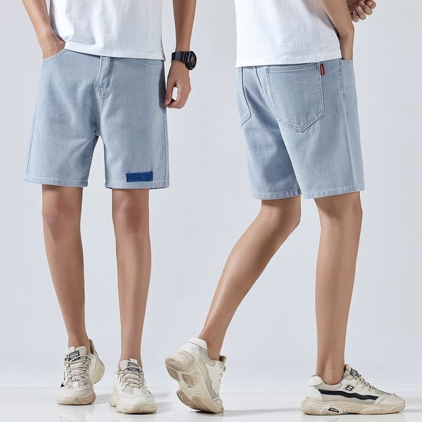 

4vkcs denim шорты 2020 весна лето новый простые удобные шорты и брюки и брюки мода все-матч мужские брюки четверть растягивающей, Blue