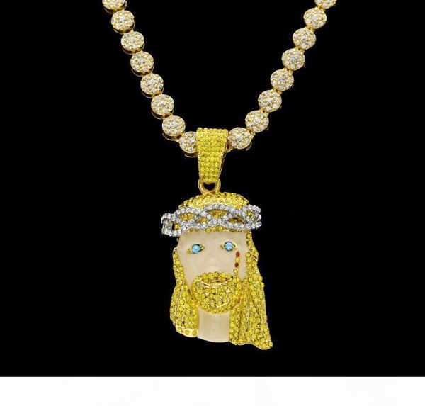 

e fashion gold plated cz ice out hip hop necklace colorful jesus pendant necklace flower cluster chain 30inch jewelry for men and women, Silver