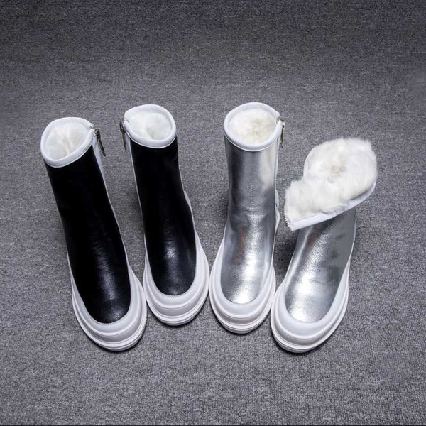 

snow boots new 2020 women's shoes winter thick sole plaform ankle boots thicken plush warm cotton shoes sizd zip silver black