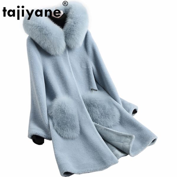 

fur collar 100% wool jacket real fur coat autumn winter coat women clothes 2020 sheep shearling korean vintage zt3715, Black